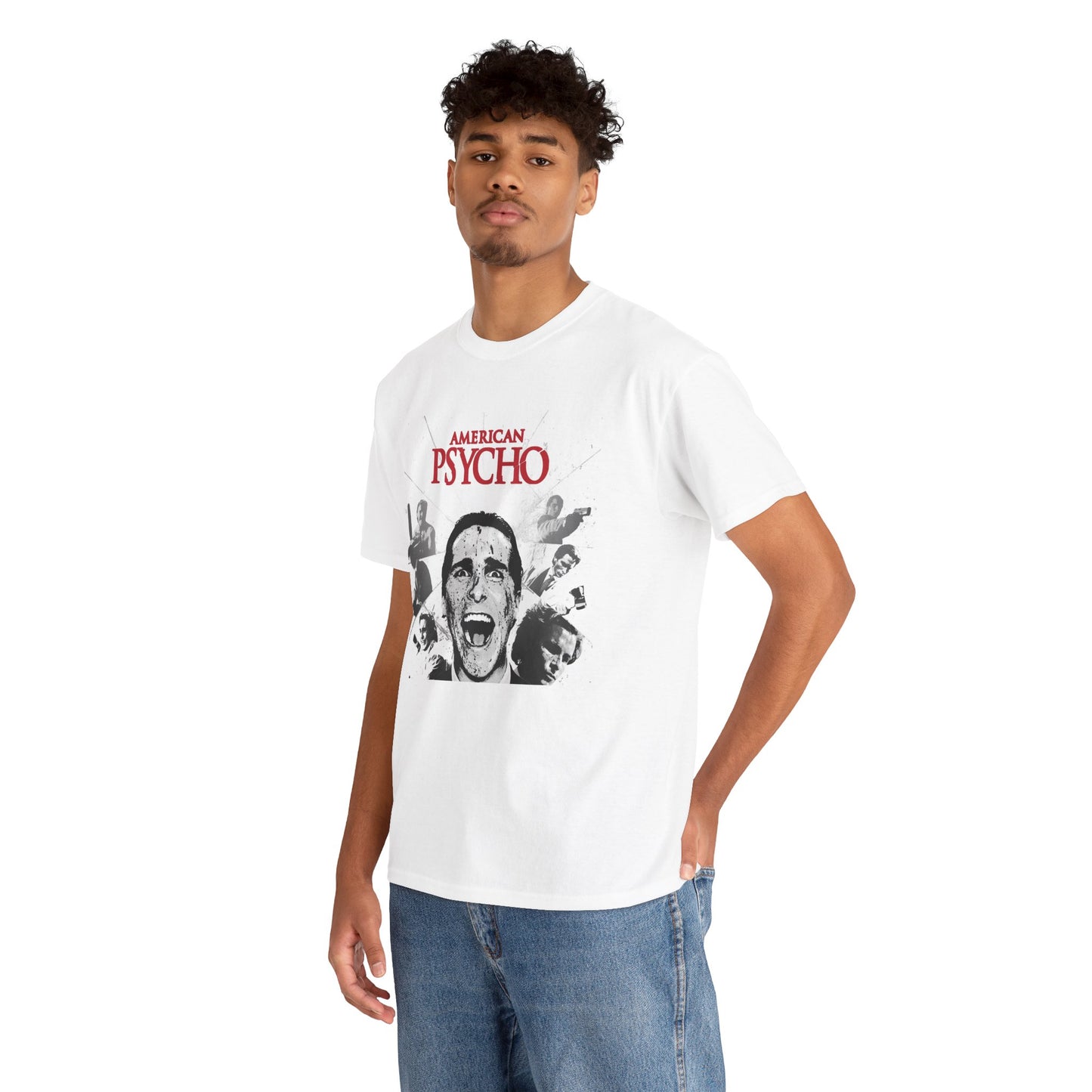 AMERICAN PSYCHO PATRIC BATEMAN T-SHIRT BLACK & WHITE PHOTO 1
