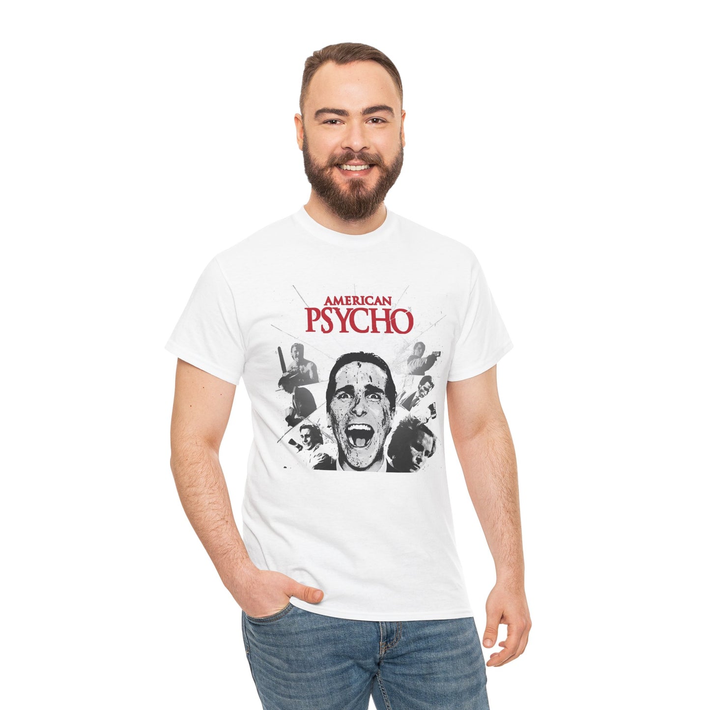 AMERICAN PSYCHO PATRIC BATEMAN T-SHIRT BLACK & WHITE PHOTO 2