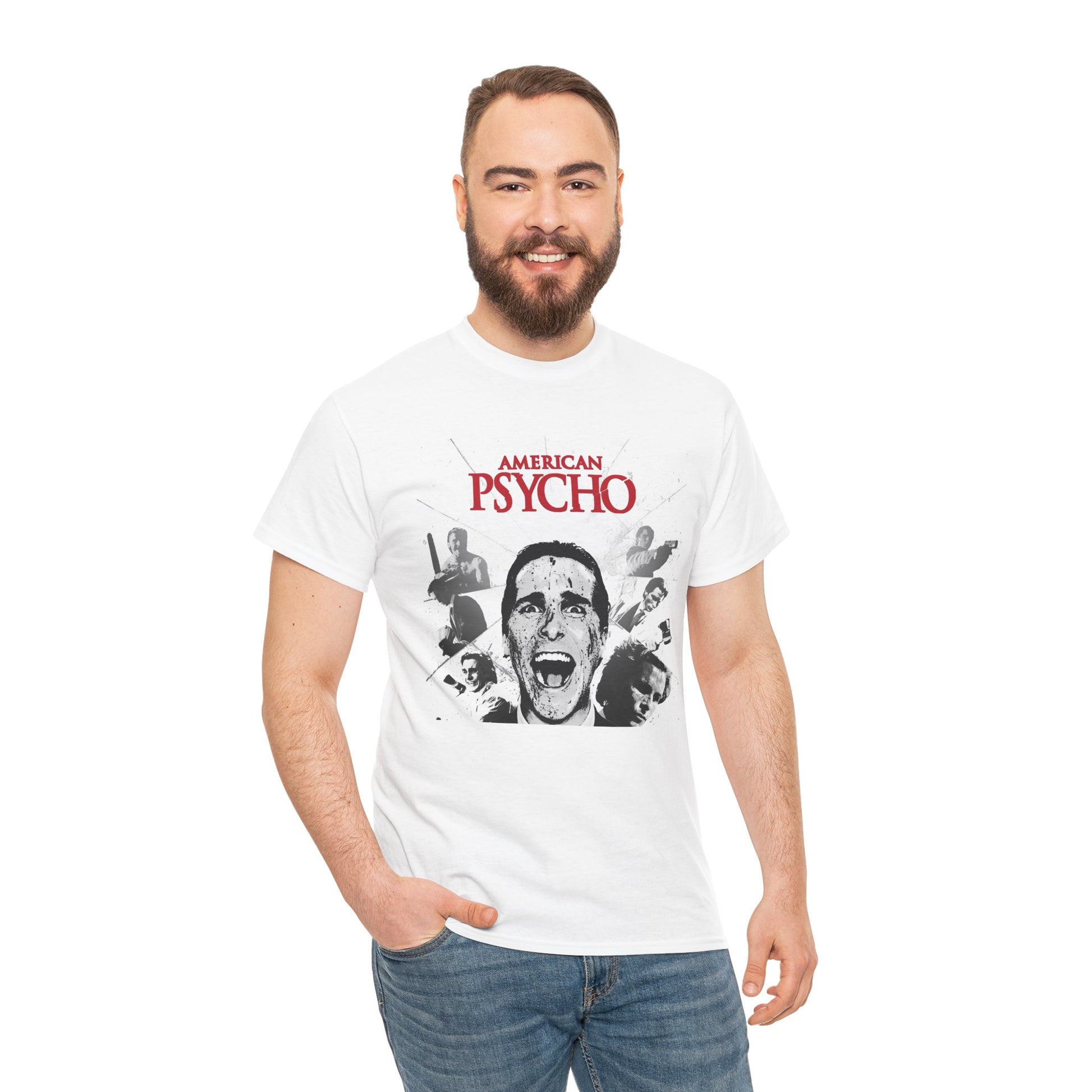 AMERICAN PSYCHO PATRIC BATEMAN T-SHIRT BLACK & WHITE PHOTO 2